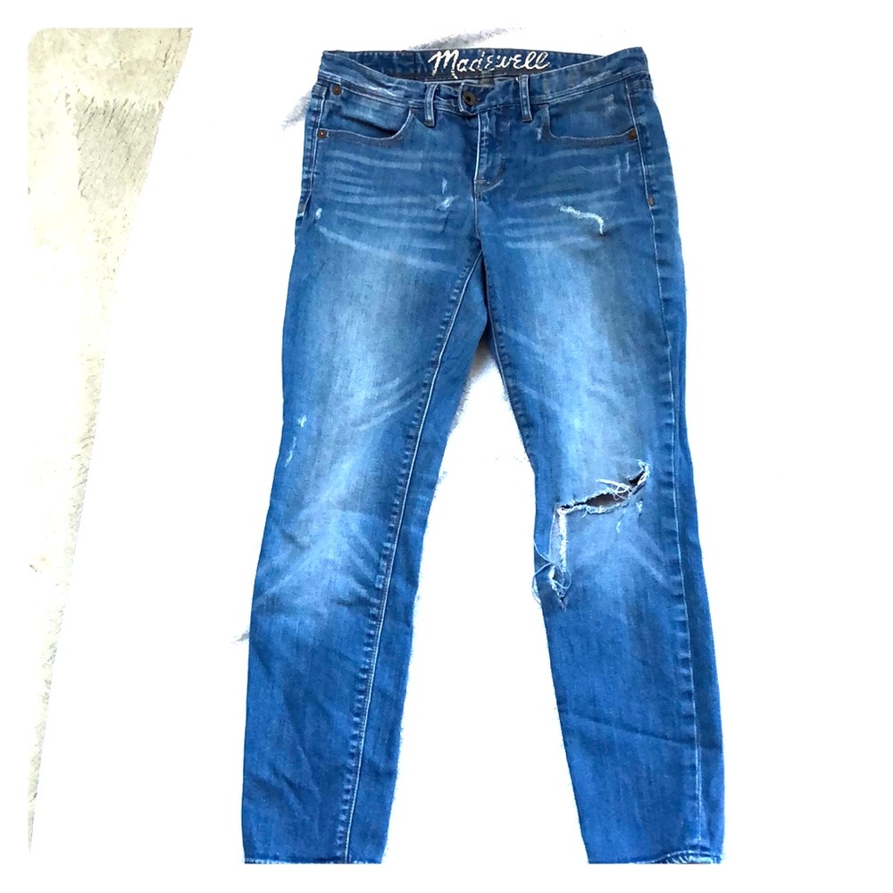 Distressed straight leg jeans